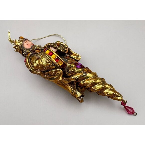 Vintage Nativity Wise Men Christmas Tree Ornament Gold Tone Jeweled King - Picture 4 of 8